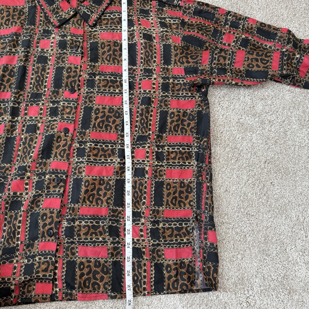 Vintage Anna and Frank 100% Silk Button Down Blouse Leopard Chain Classic Size L - Picture 11 of 12